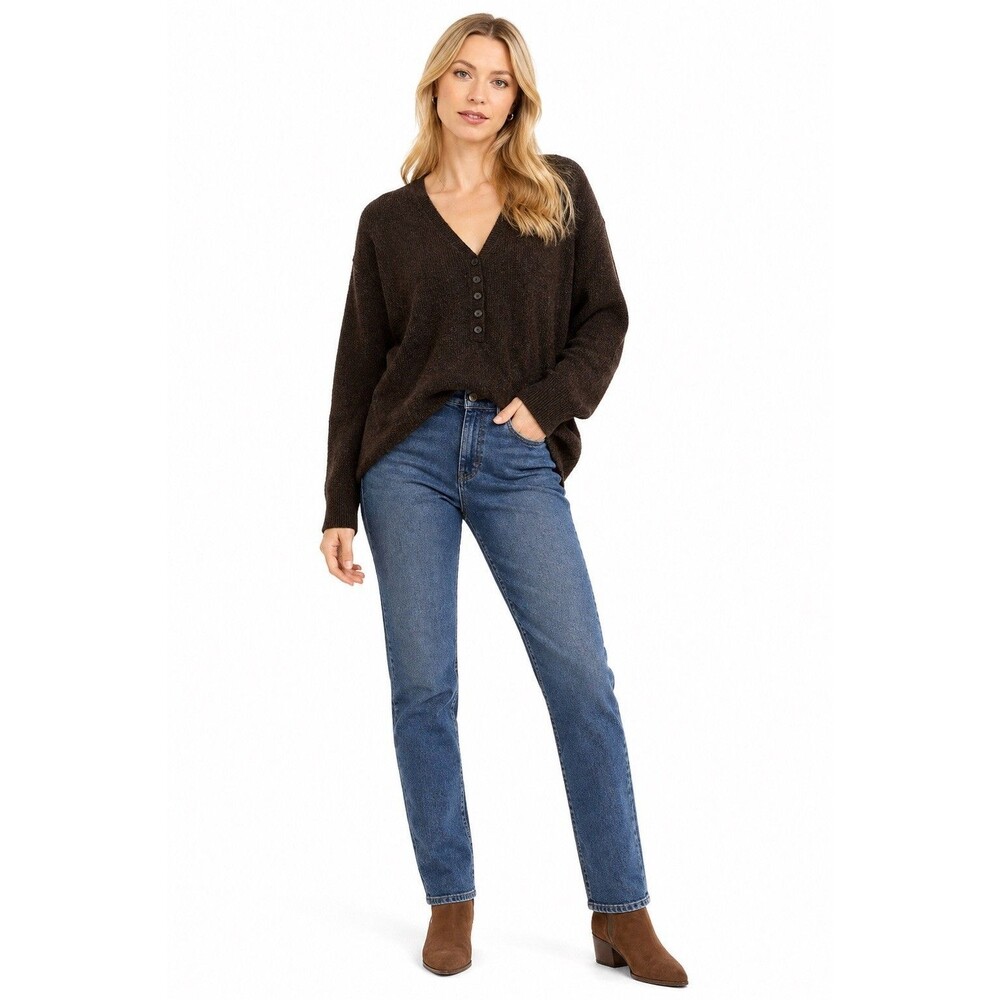 Madewell Asherton Waffle Henley Sweater XS Brown Alpaca Wool Cozy Relaxed Minima